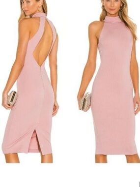 NBD Adelle high neck back cutout cocktail bodycon midi dress back slit NWT SZ S